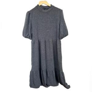 ZARA knit LACK SOFT TOUCH DRESS High Neck Ruffled Hem Short Sleeve Sweater dress